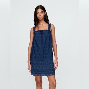 Gap x Dôen Eyelet Mini Dress Navy Blue NWT Size Medium Square Neck Cotton